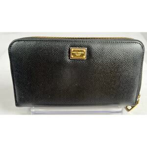 Dolce & Gabbana P Foglio Zip Around Vitello St Black Dauphine Leather Wallet COA